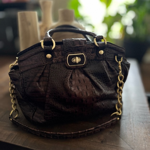 EUC Brahmin Adora Brown Croc Leather Handbag Vintage - Picture 1 of 11